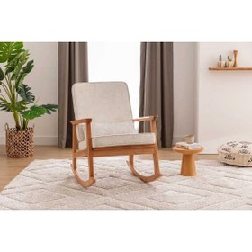 Resim Asedia İskandinav Naturel Krem Minderli Puflu Sallanan Sandalye Dinlenme Koltuğu 