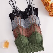 Resim 4 adet Kadın Seksi Dantel Bralette - Kablosuz, Çıkarılabilir Pedler, Güneş Çiçeği Deseni, Siyah/Kahverengi/Gri/Yeşil, Yumuşak ve Rahat 