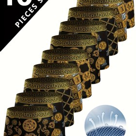 Resim 10 adet Erkek Lüks Siyah ve Altın Geometrik Baskılı Boxer Külot - Nefes Alabilen Esnek Kumaş, Orta Yükseliş Rahatlığı, Makinede Yıkanabilir Günlük İç Çamaşırı için Rahatlık, Nefes Alabilen Külotlar | Zarif Tasarım | Altın Detaylandırma 