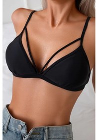 Resim Angelsin Metal Kopçalı Şık Bikini Üstü Çıkartılabilir Kaplı Siyah 