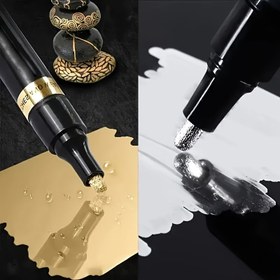 Resim 2'li Ayna İşaretleyicileri - Krom Altın ve Gümüş Metalik Uçlar, Su Bazlı Sanat İşaretleyicileri, Seramik, Cam ve Daha Fazlası İçin - DIY İmza ve Dekoratif Sanat Malzemeleri, Seramik Sanat Malzemeleri, Şık Yazma Aracı, Yüksek Kaliteli Mürekkep 
