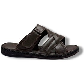 Resim Cakgo 143-26 Hakiki Deri Ultra Soft Çapraz Bant Cırtlı Anatomik Erkek Terlik 40-47 Kahverengi 