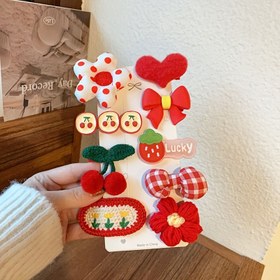 Resim 9 parçalık Sevimli Flanel Çiçek Saç Tokası Seti, Hip Hop Tarzı Ekose ve Çiçekli Saç Aksesuarları, Kadınlar İçin Yumuşak Keçe Yan Perçemler ve Saç Tokası Seti 