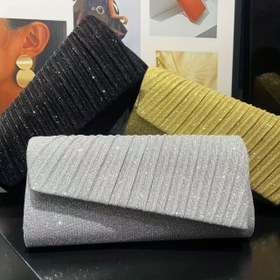 Resim Şık eğimli tasarımlı plise akşam çantası, çıkarılabilir metal zincirli crossbody çanta, kadınlar için parti ve yemek klapası 