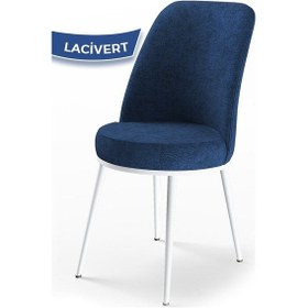 Resim Canisa Dexa Serisi, Üst Kalite Mutfak Sandalyesi, 6 Adet Lacivert Sandalye, Metal Beyaz Iskeletli Sandalye Lacivert Ayaklar Beyaz 