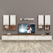 Resim Decoraktiv Eko 8da Mdf Krom Ayaklı Tv Ünitesi Tv Sehpası - Ceviz - Beyaz 