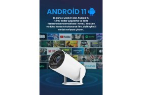 Resim Taşınabilir Projeksiyon Cihazı, Android 11.0 ve Bluetooth Özellikli, Evde Sinema Keyfi 