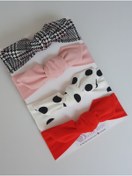 Resim swan butik Kız Çocuk Bebek Bandana Toka Seti 4'lü Ekose Siyah, Pudra Pembe, Lila Ve Sarı 
