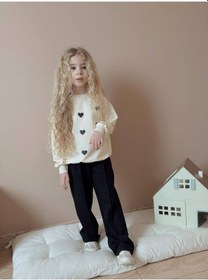 Resim Miniko Kids Kız Çocuk Kalp Modelli Geniş Paça Pamuk Takım Siyah 