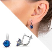 Resim Tesbihane Mistik Topaz Taşlı Oval Tasarım 925 Ayar Gümüş Küpe 