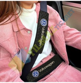 Resim Volkswagen Logo Nakış İşleme Karbon Emniyet Kemer Pedi 2 Adet 
