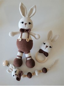 Resim Zey's Amigurumi Amigurumi Tombul Tavşan Yenidoğan Emzik Zinciri Uyku Arkadaşı Ve Çıngırak 