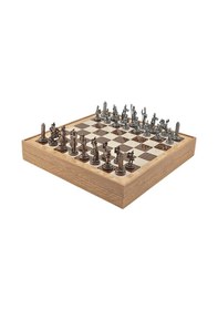 Resim Gifthome Orta Boy Metal Yunan Mitolojisi Satranç Tk. Antik Ve Rustik Desenli Sandıklı Mdf Tahtası 36x36 Cm. 