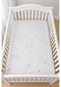 Resim Pamuklu Penye 70x140 Lastikli Bebek Çarşafı Lastikli Beşik Çarşafı Bebek Çarşafı Gri Yıldız 