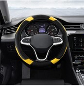 Resim Jeehugo Kabriolet Direksiyon Kılıfı, Deri + Karbon Fiber, Soluk + Ter Dayanıklı, 37-38 Cm, Evrensel Uyum, Sarı Rengi Sarı 