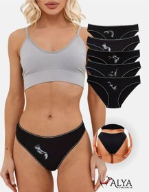 Resim Alya Underwear Kadın Külot, Renkli Pamuklu Slip Külotlar Bikini Kesim 5'li Paket Çok Renkli Multicolor-p13 