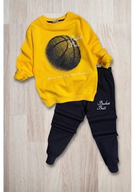 Resim Koçak Kids Basketball Yazı Desenli Sarı Renk Erkek Çocuk Eşofman Takımı Sarı 