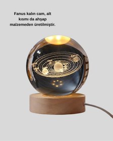Resim Kristal Gezegen Küre Ahşap Tabanlı Usb Işıklı Gece Lambası 