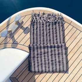 Resim Black and Anthracite Striped Peshtamal 