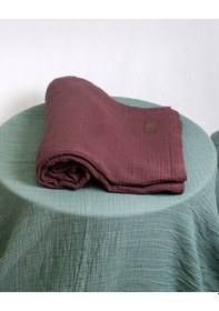 Resim 4 Katlı Müslin Yatak Örtüsü - Battaniye Pike %100 Organik Pamuk Dört Mevsim Yumuşak Çift Kişilik Bordo 