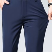 Resim Erkek Klasik Esnek Elbise Pantolonları - Nefes Alabilen, Hafif Polyester-Spandex Karışımı, Düz Siyah ve Mavi, Orta Yükseklikli Düzenli Kesim İş ve Resmi Giyim için, Tüm Mevsimler için Rahatlık, Resmi Kıyafet, Şık Görünüm, Pürüzsüz Dokusu 