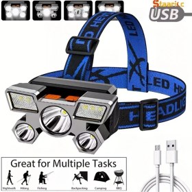 Resim Cloudstore Usb Şarjlı 2 Adet Mavi Kafa Lambası 5 Led 4 Mod Işık Outdoor Kampçılık Balıkçılık Mavi 