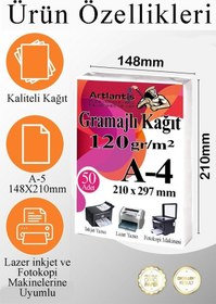 Resim A4 Gramajlı Fotokopi Kağıdı 50 Adet 120 Gr Sertifika Kağıdı Kalın Kağıt Baskı Tüm Yazıcılara Uyumlu 21x29.7cm Ofis Büro 