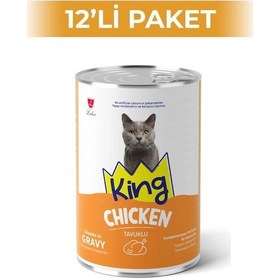 Resim King Sos İçerisinde Et Parçacıklı Tavuklu Kedi Konservesi 400 Gr 12 Adet 