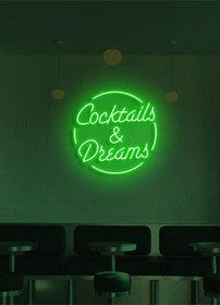 Resim Coctails & Dreams Yazılı Neon Tabela Yeşil 
