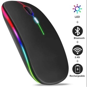 Resim Plentiful Rgb Işıklı Şarjlı Kablosuz 2.4g+bluetooth Mouse Sessiz Siyah 