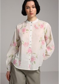 Resim Colin's Colins Fashion Fit Yuvarlak Yaka Metraj Baskılı Kadın Pembe Uzun Kol Gömlek Cl1078692 Q1.v1 Pın 