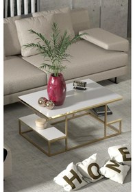 Resim Uslucan Alışveriş Orta Sehpa Delux Raflı Gold Beyaz Çok Renkli 
