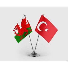 Resim Galler Bayrağı Ve Türk Bayrağı İkili Saten Masa Bayrağı Takımı Diğer 