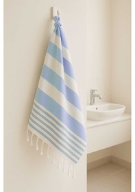 Resim Mimoza Unisex Peştemal Plaj Havlusu 100x180 Cm %100 Pamuklu Soft Mavi-açık Mavi Renkli 