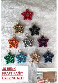 Resim 20 Adet Kişiye Özel Kartlı Ahşap Yıldız Anahtarlık - Söz Nişan Ni 