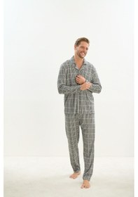 Resim Sevim Erkek Uzun Kol Gömlek Yaka Önden Düğmeli Gri Pijama Takım C1t4n5o9 001 