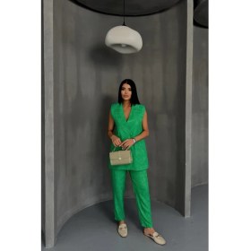 Resim Arben Boutique Jakar Kumaş Yelek - Pantolon Takım - Yeşil 