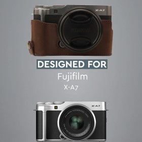 Resim Megagear MG1771 Suni Deri Yarım Kamera Kılıfı Fujifilm X-A7 ile Uyumlu (Tek Dip) 