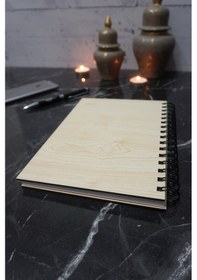Resim Kelebek Desenli Ahşap Kapaklı Defter - Ajanda - Günlük - Çizgisiz Defter - A5 Notebook 