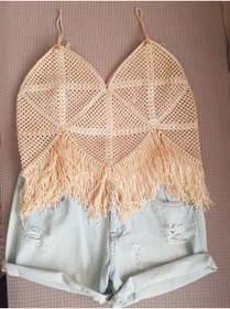 Resim SOUL BY A&B El Örgüsü Bluz Askılıel Örgüsı Bluz Bej Rengi Bluz Crop Top Bluz 