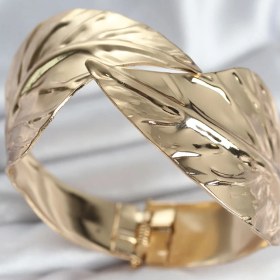 Resim Pirinç Gold Renk Yaprak Model Kadın Bileklik - Ebj251025w38274 Bakır 