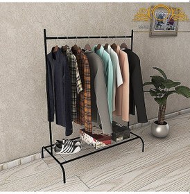 Resim Dikdörtgen Siyah Elbise Askılığı Ayaklı Askılık Konfeksiyon Askılık Izgaralı Siyah 