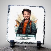 Resim Karikatürlü En İyi Erkek Balıkçı Dekoratif Taş 
