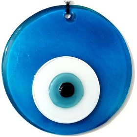 Resim Şeffaf Turkuaz El Yapımı Nazar Boncuklu Cam Duvar Süsü 