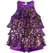 Resim Mor Çocuklar Parlak Jimnastik Shorty Unitards Elbise Kız Bale Leotard Sahne Performansı Latin Caz Dans Kostümü Mor 