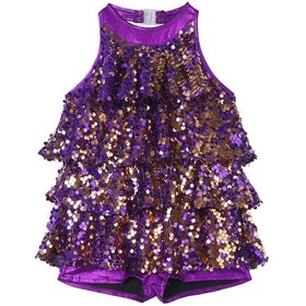 Resim Mor Çocuklar Parlak Jimnastik Shorty Unitards Elbise Kız Bale Leotard Sahne Performansı Latin Caz Dans Kostümü Mor 