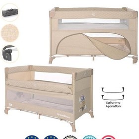 Resim Lorelli Up And Down Anne Yanı Park Yatak - Fog Beige Flying Friends 