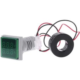 Resim 22Mm Dijital Voltmetre-Ampermetre Ac 20-500V 0-100A Yeşil 