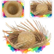 Resim Natural Renkli Püsküllü Örme Hasır Hawaii Şapka 