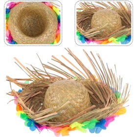 Resim Natural Renkli Püsküllü Örme Hasır Hawaii Şapka 